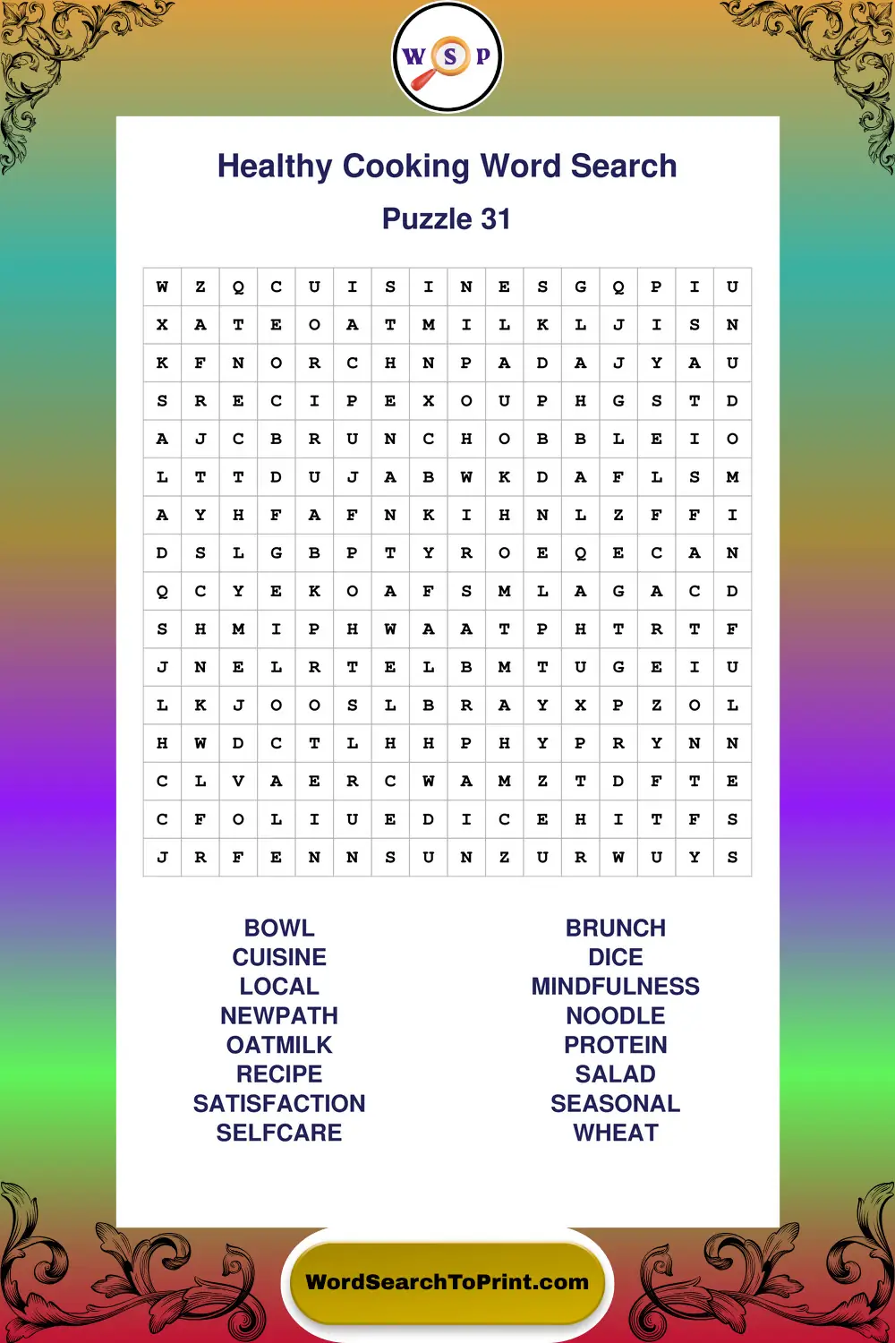 Healthy Cooking Word Search Puzzle 31