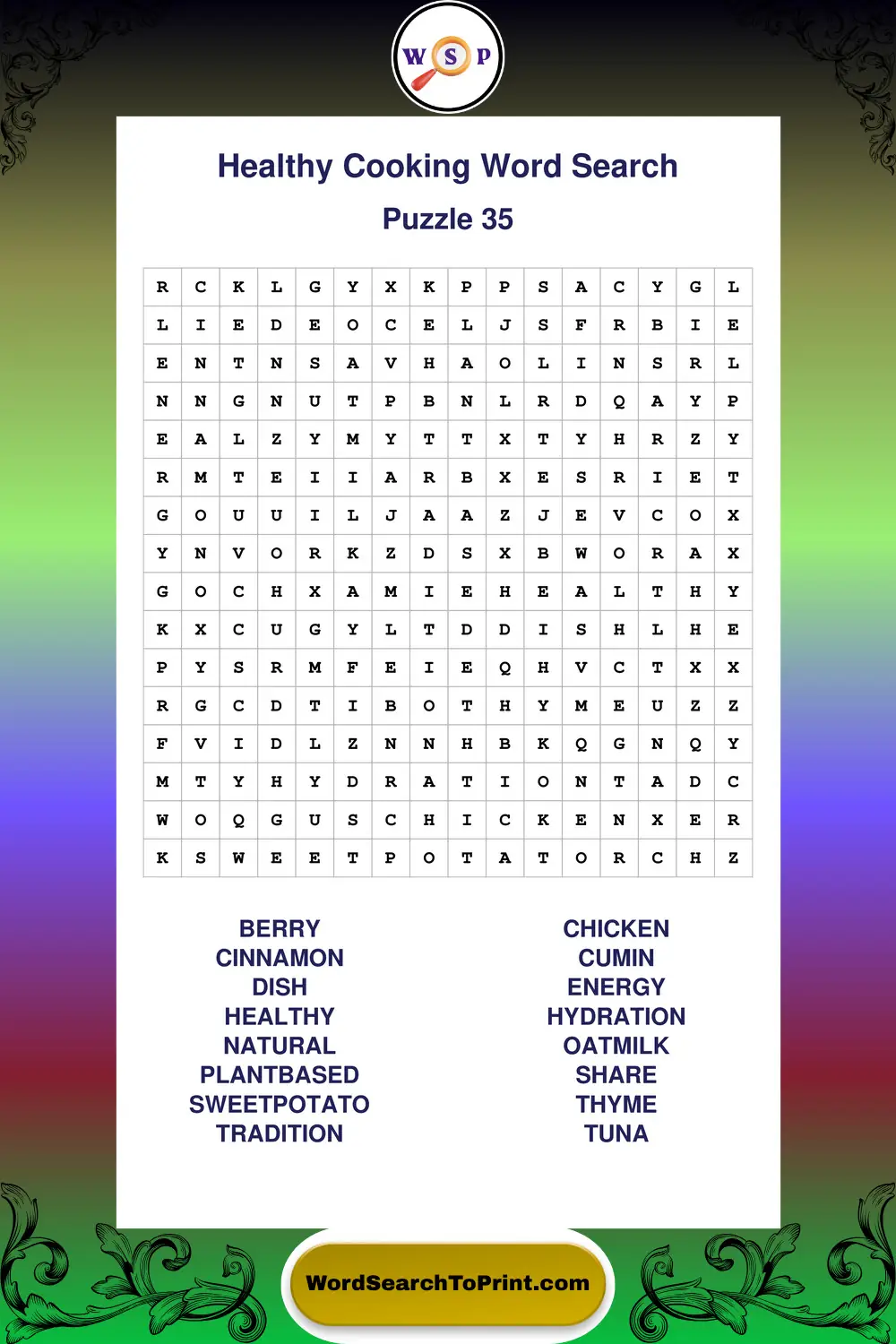 Healthy Cooking Word Search Puzzle 35