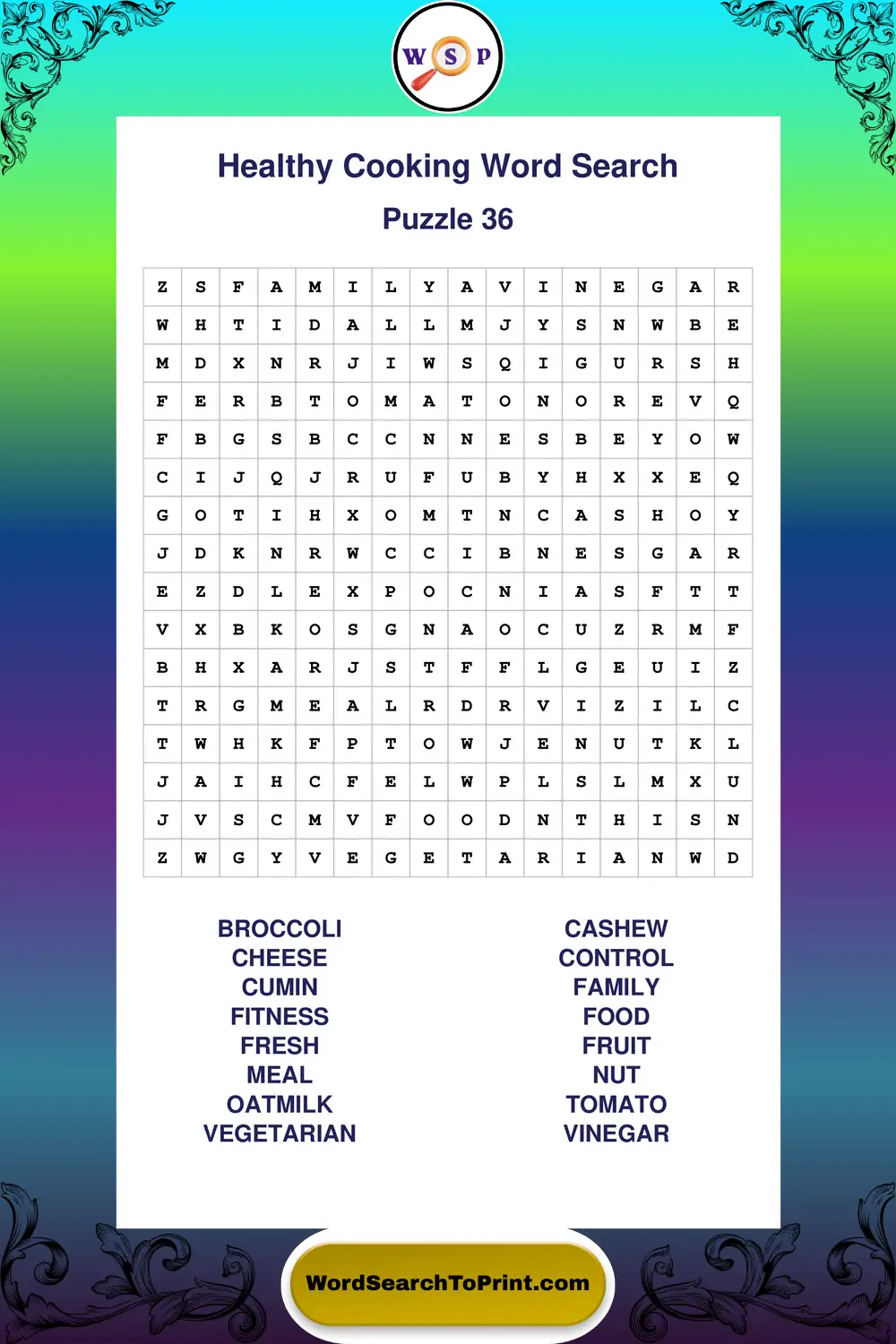 Healthy Cooking Word Search Puzzle 36