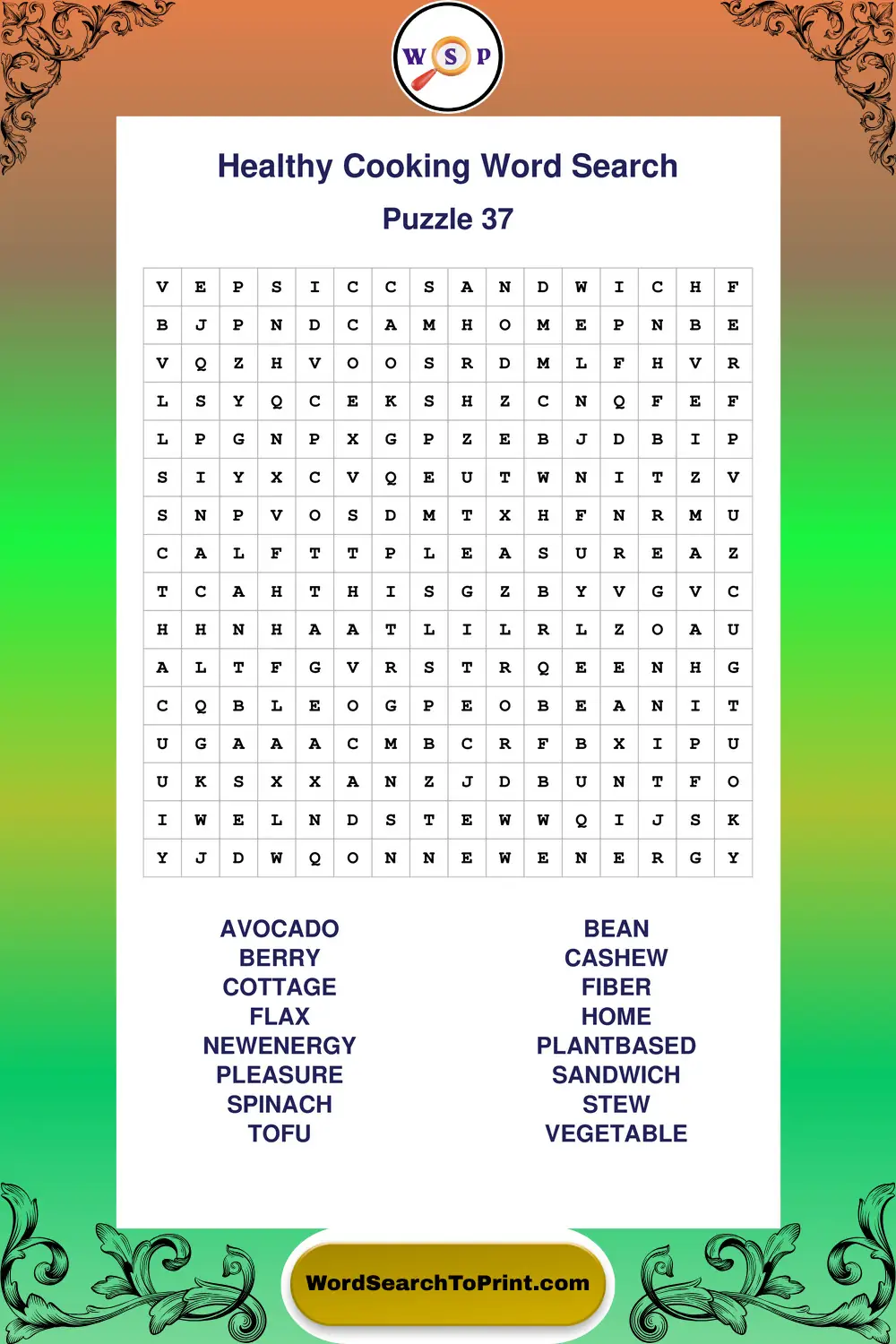 Healthy Cooking Word Search Puzzle 37