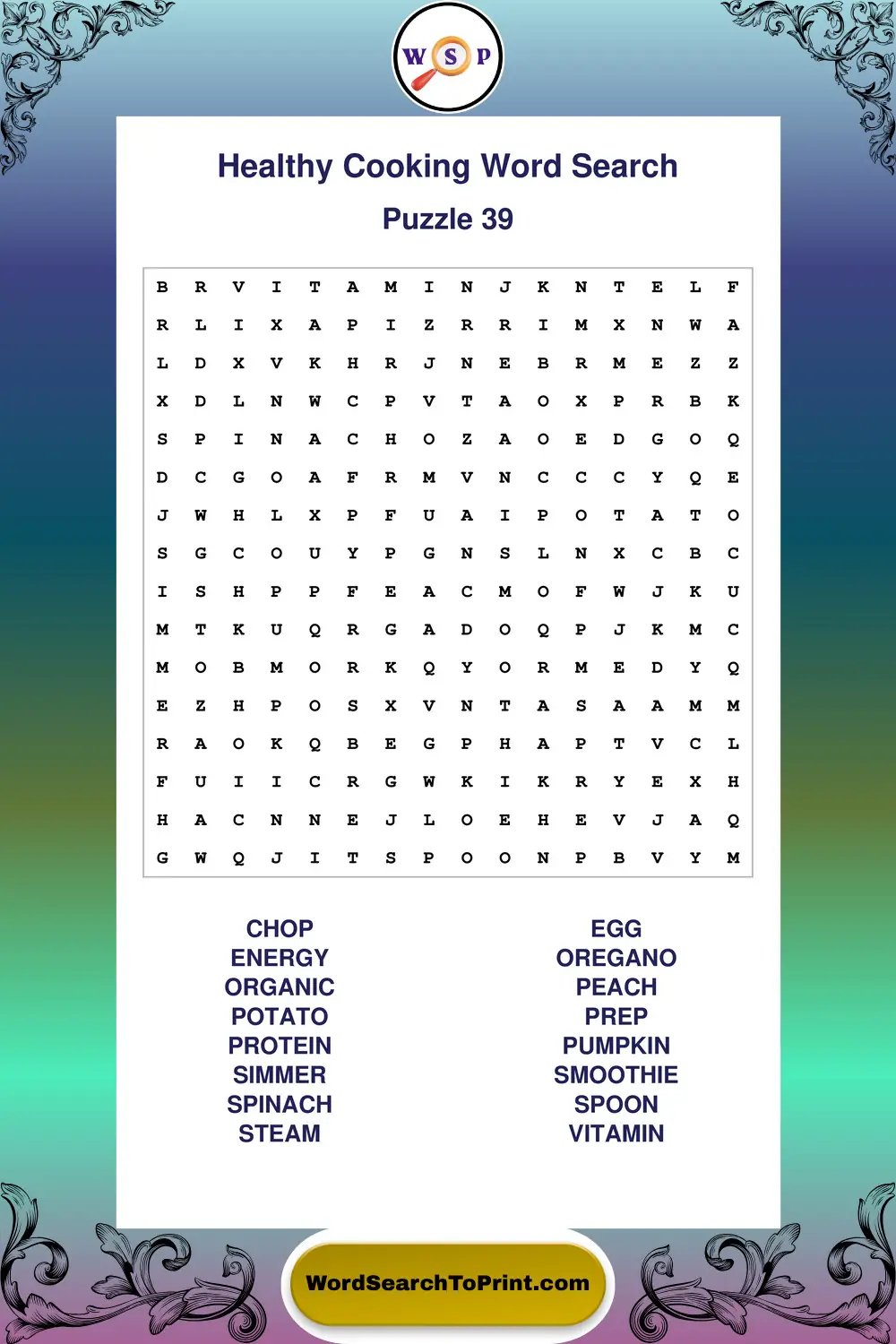 Healthy Cooking Word Search Puzzle 39