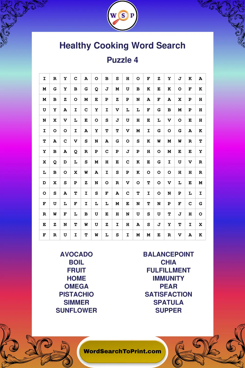 Healthy Cooking Word Search Puzzle 4