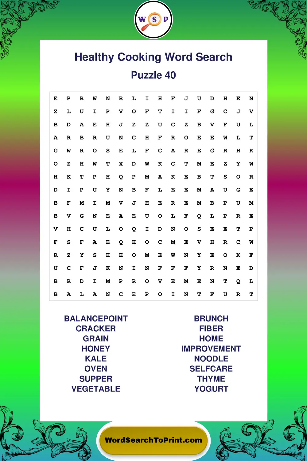 Healthy Cooking Word Search Puzzle 40