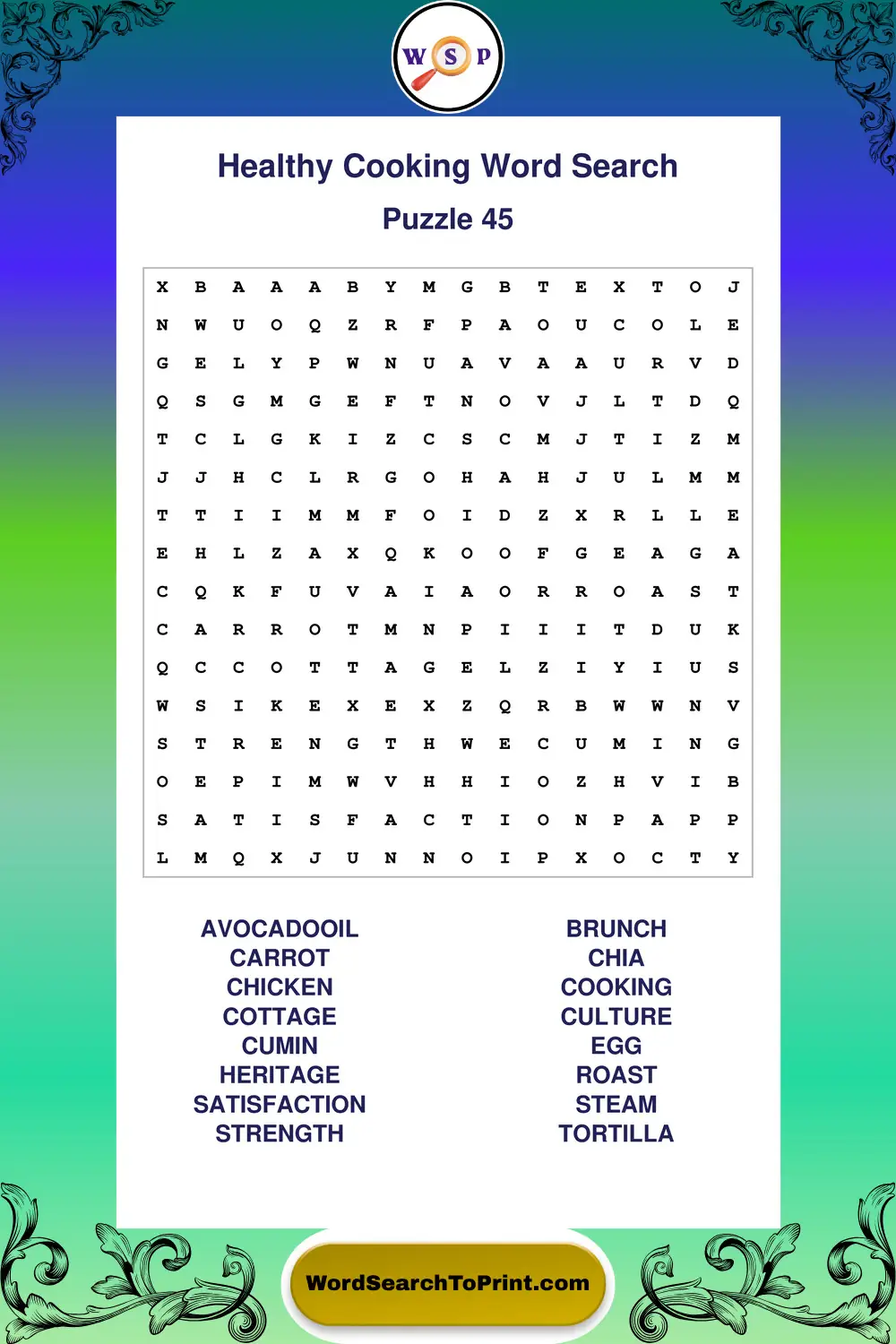 Healthy Cooking Word Search Puzzle 45