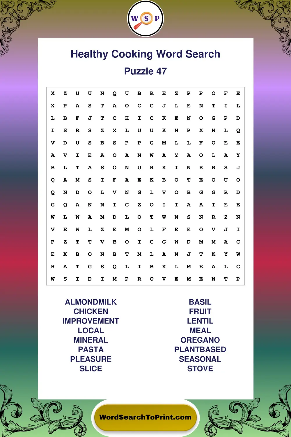Healthy Cooking Word Search Puzzle 47