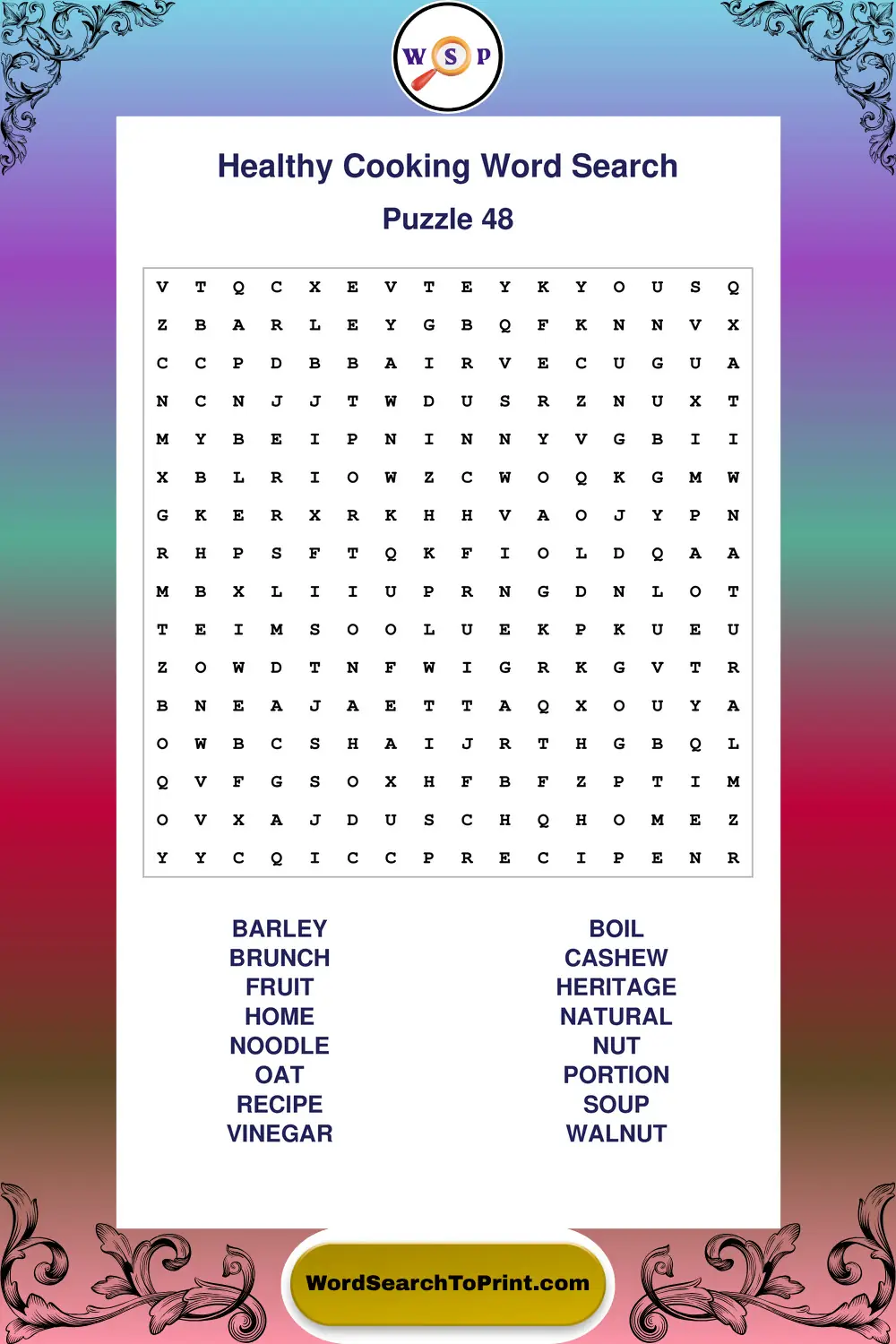 Healthy Cooking Word Search Puzzle 48