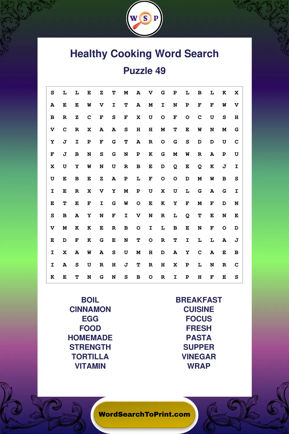 Healthy Cooking Word Search Puzzle 49