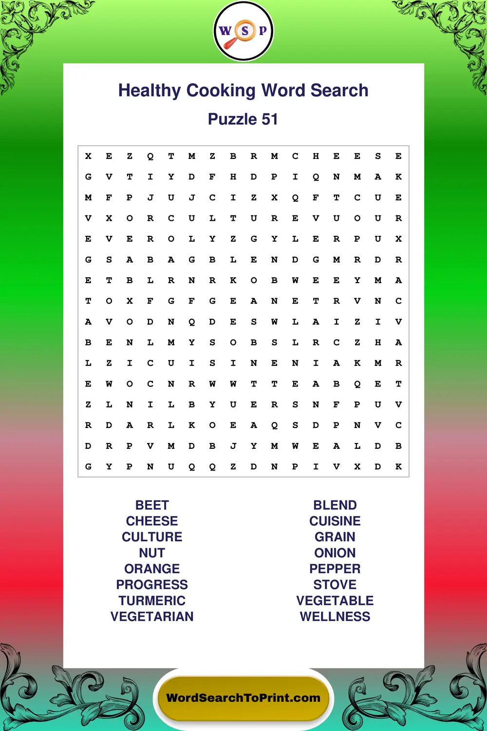Healthy Cooking Word Search Puzzle 51