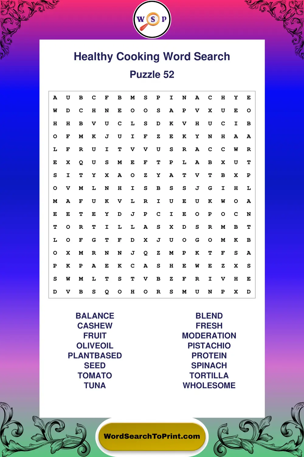 Healthy Cooking Word Search Puzzle 52