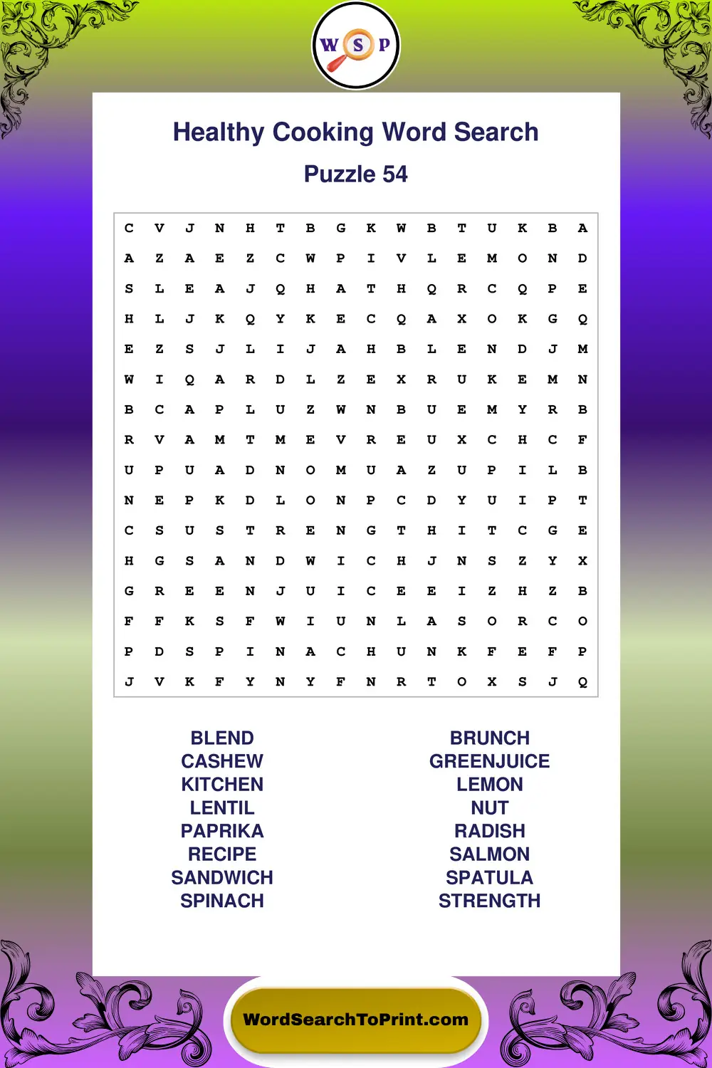 Healthy Cooking Word Search Puzzle 54