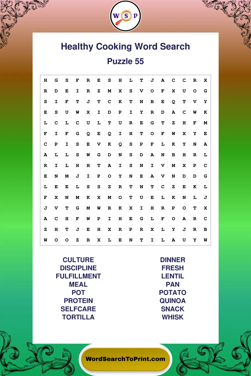 Healthy Cooking Word Search Puzzle 55