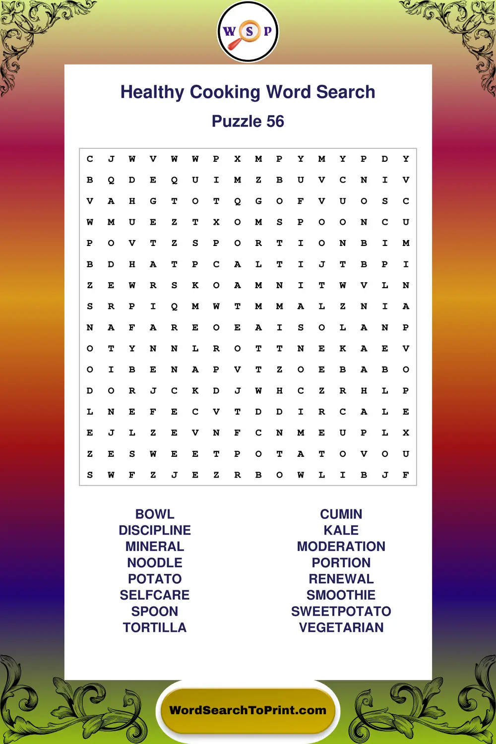 Healthy Cooking Word Search Puzzle 56
