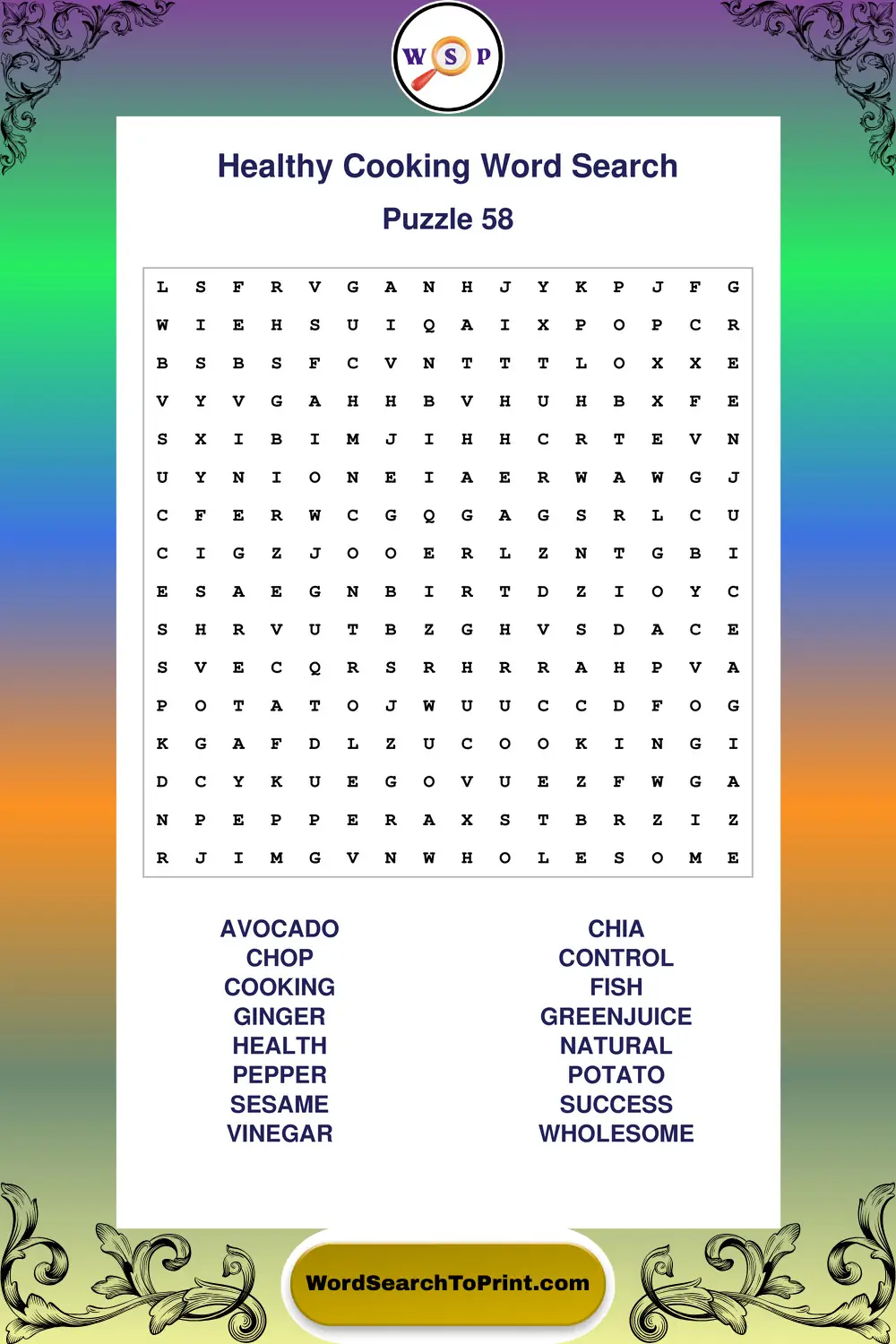 Healthy Cooking Word Search Puzzle 58