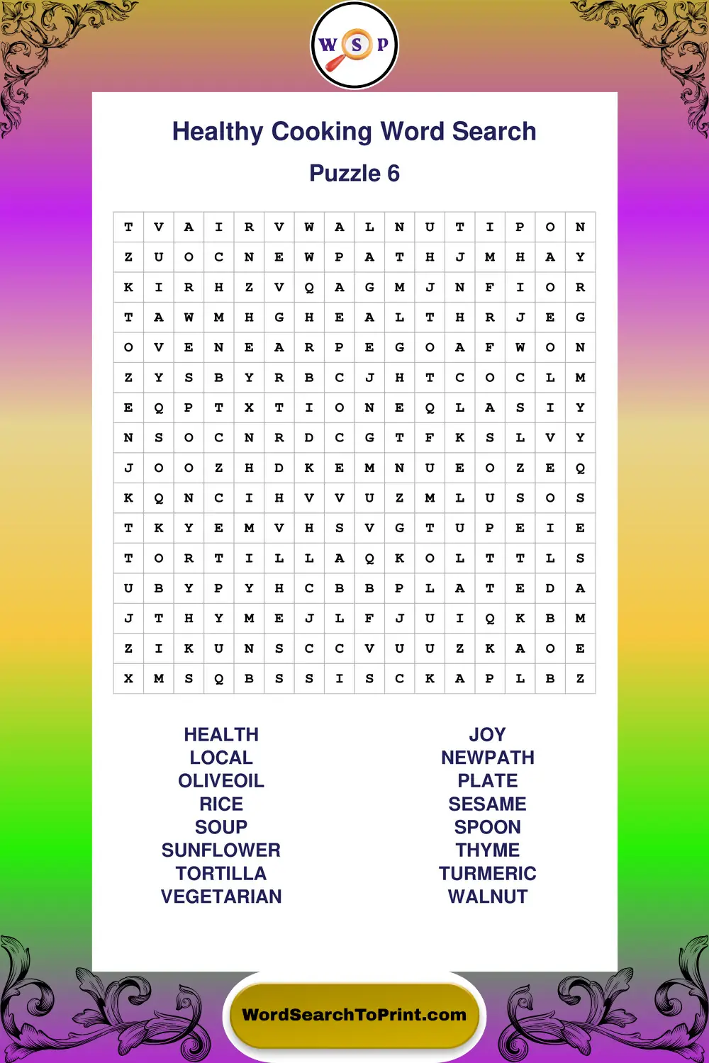 Healthy Cooking Word Search Puzzle 6