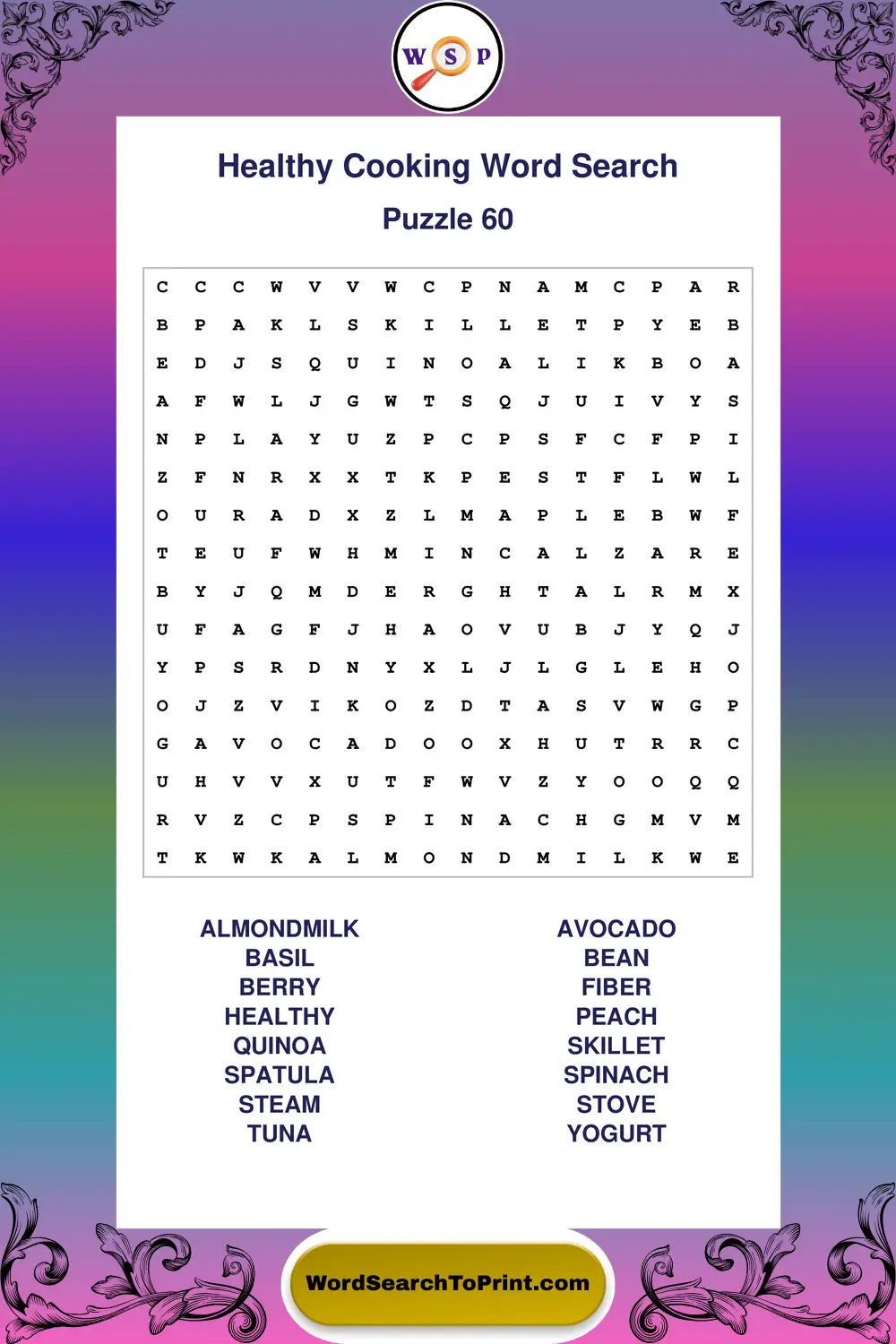 Healthy Cooking Word Search Puzzle 60