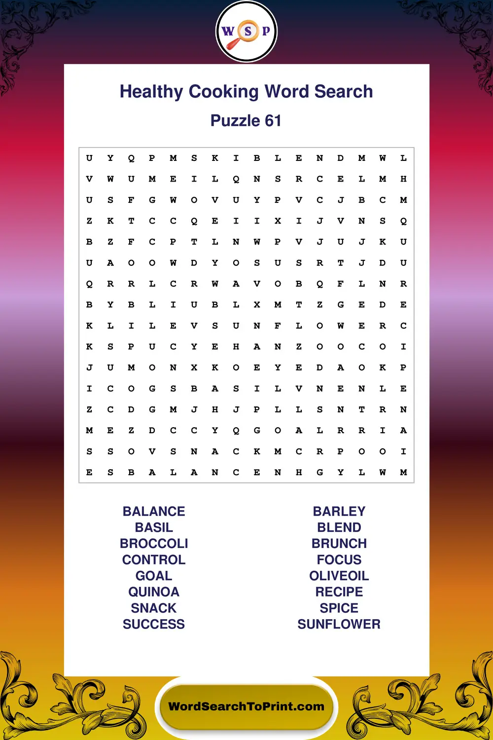 Healthy Cooking Word Search Puzzle 61