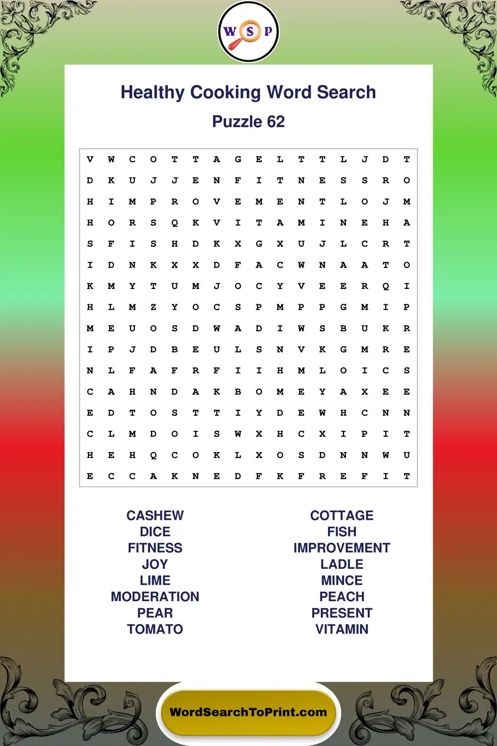 Healthy Cooking Word Search Puzzle 62