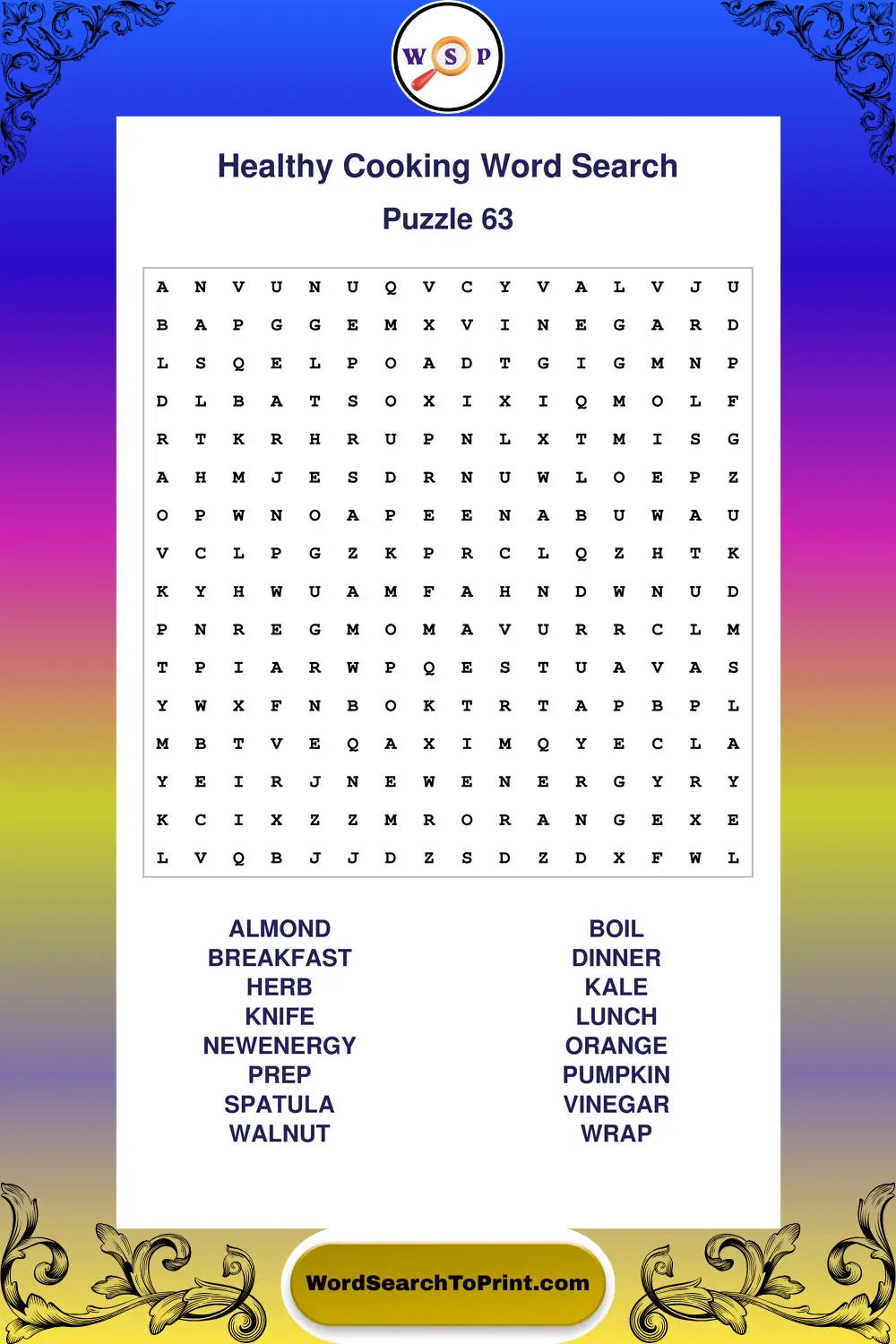 Healthy Cooking Word Search Puzzle 63