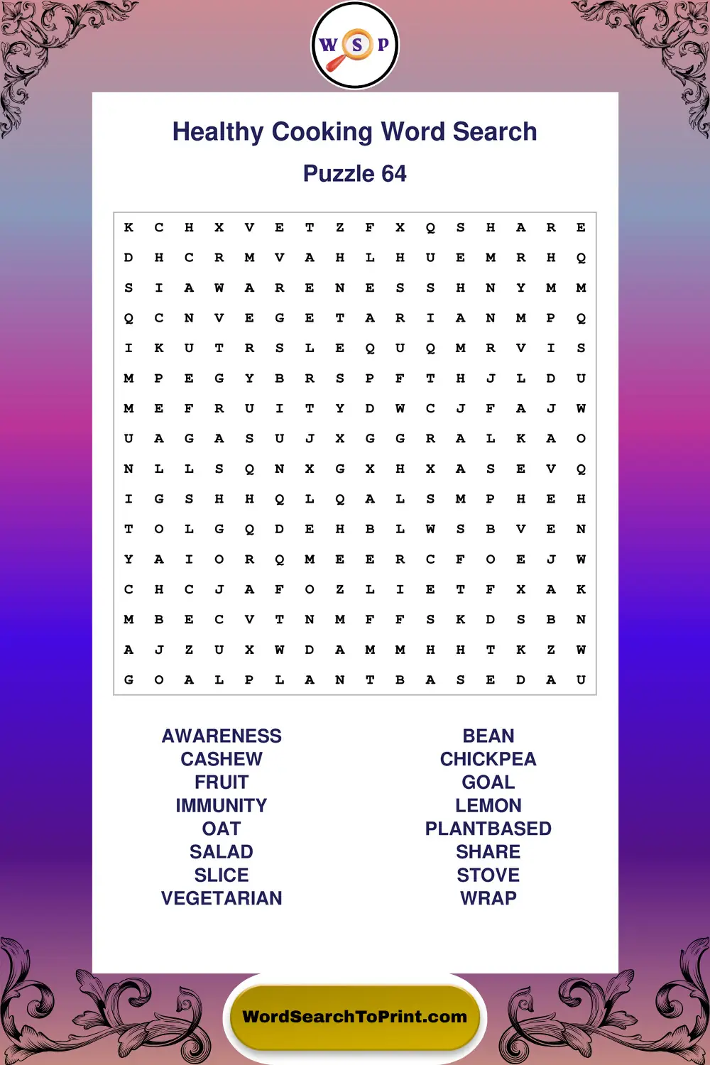 Healthy Cooking Word Search Puzzle 64