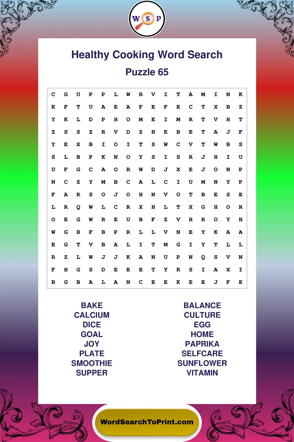 Healthy Cooking Word Search Puzzle 65