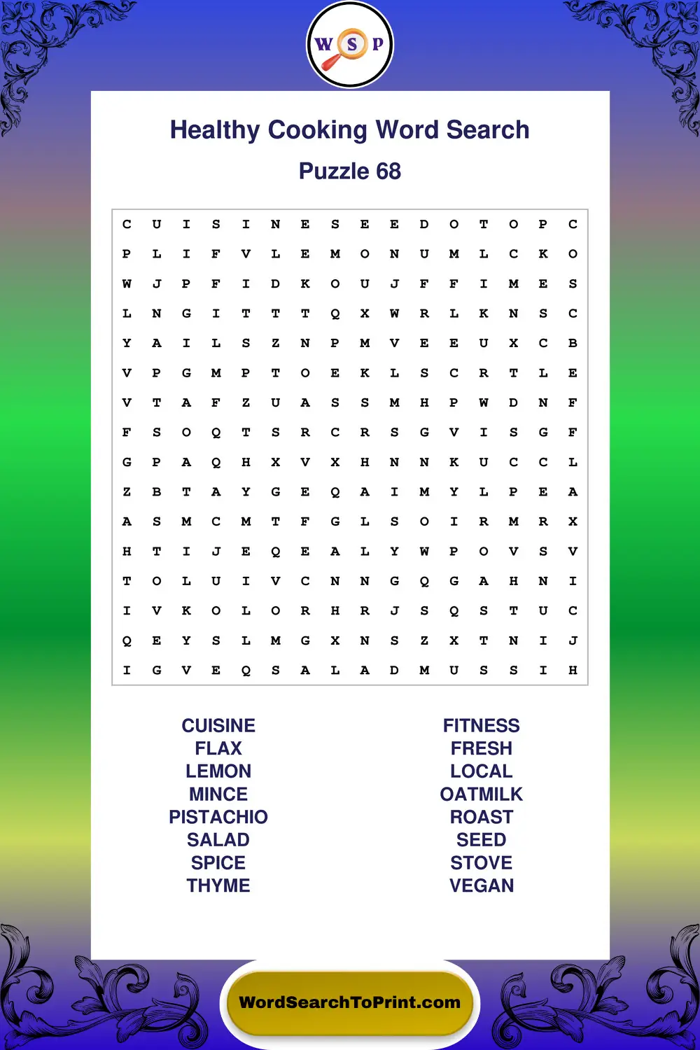 Healthy Cooking Word Search Puzzle 68