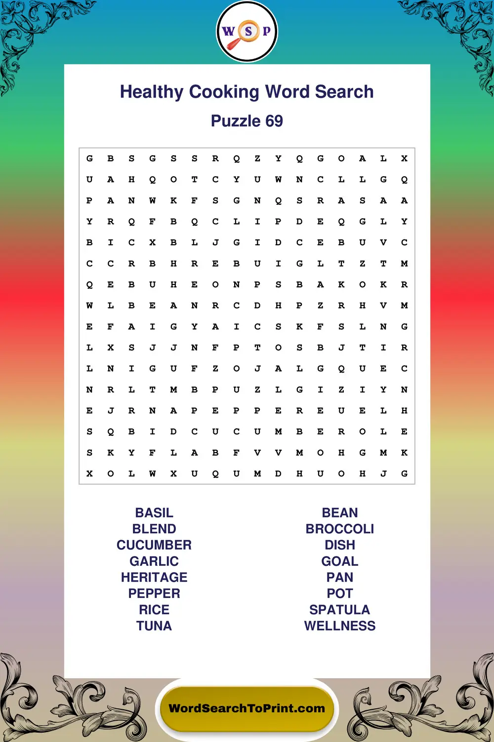 Healthy Cooking Word Search Puzzle 69