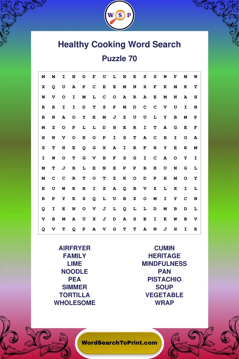 Healthy Cooking Word Search Puzzle 70