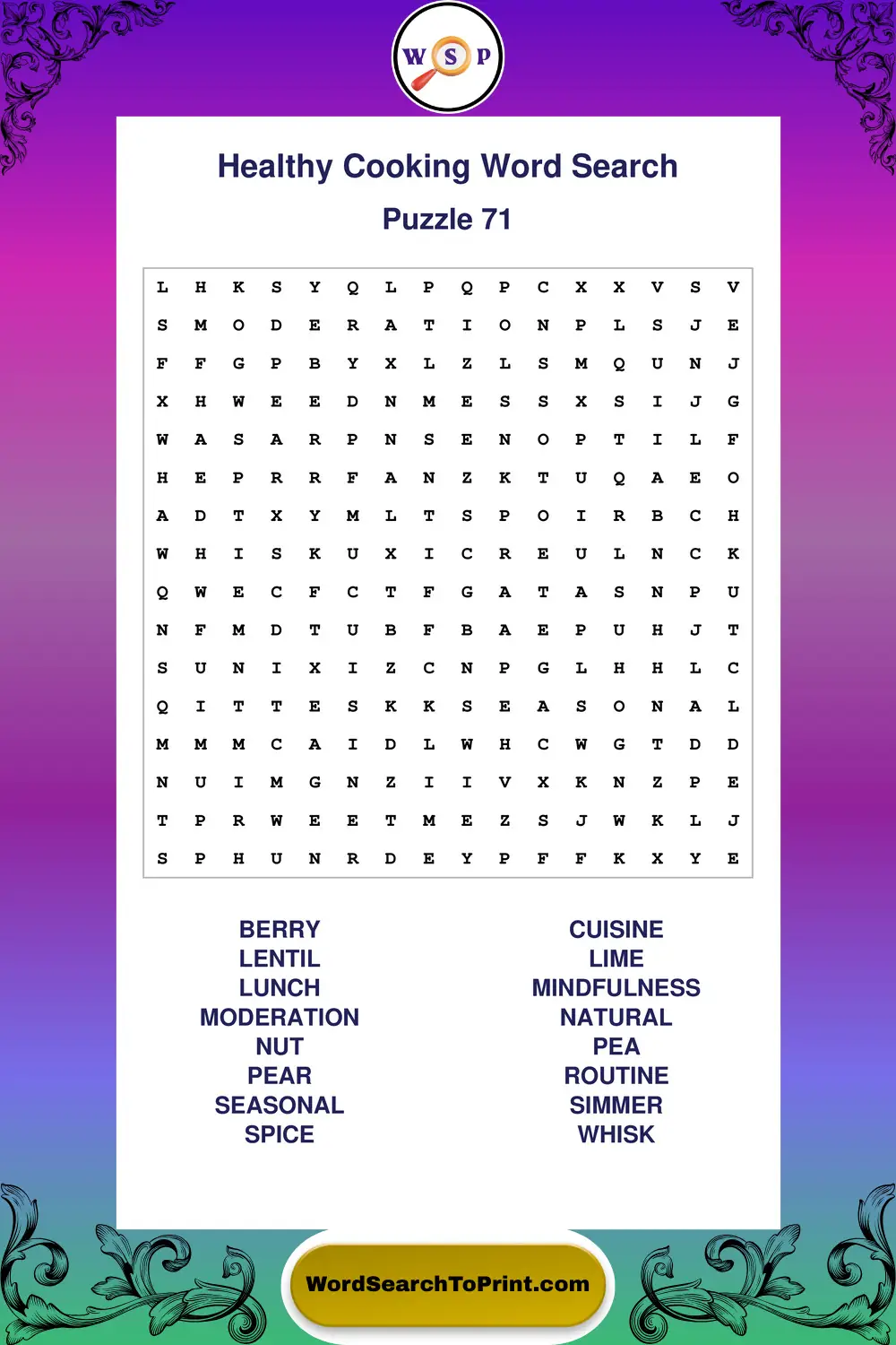 Healthy Cooking Word Search Puzzle 71