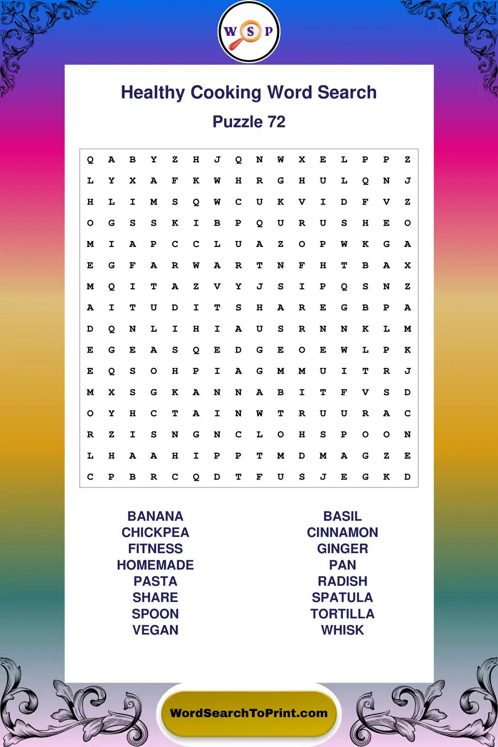 Healthy Cooking Word Search Puzzle 72