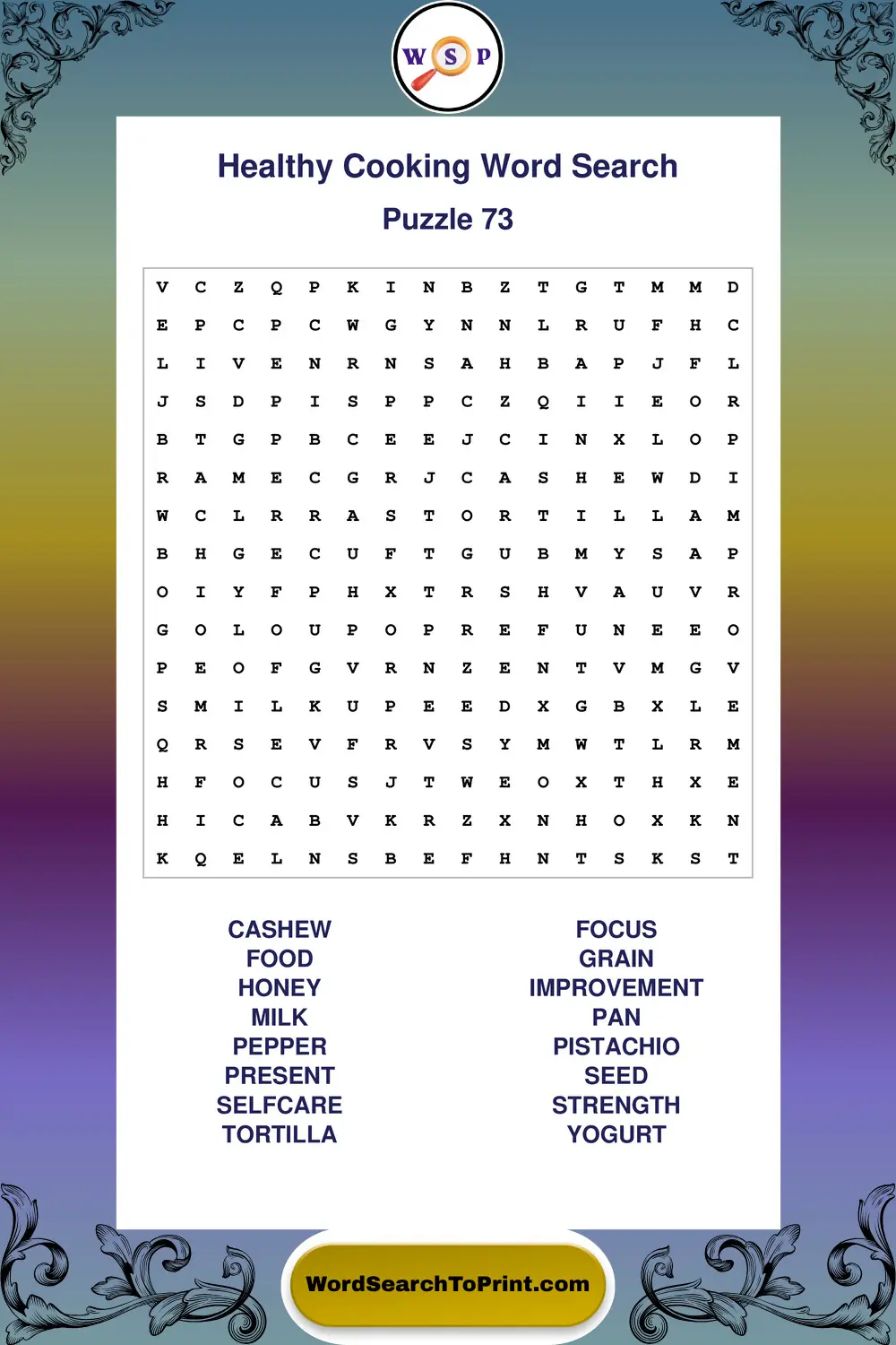 Healthy Cooking Word Search Puzzle 73