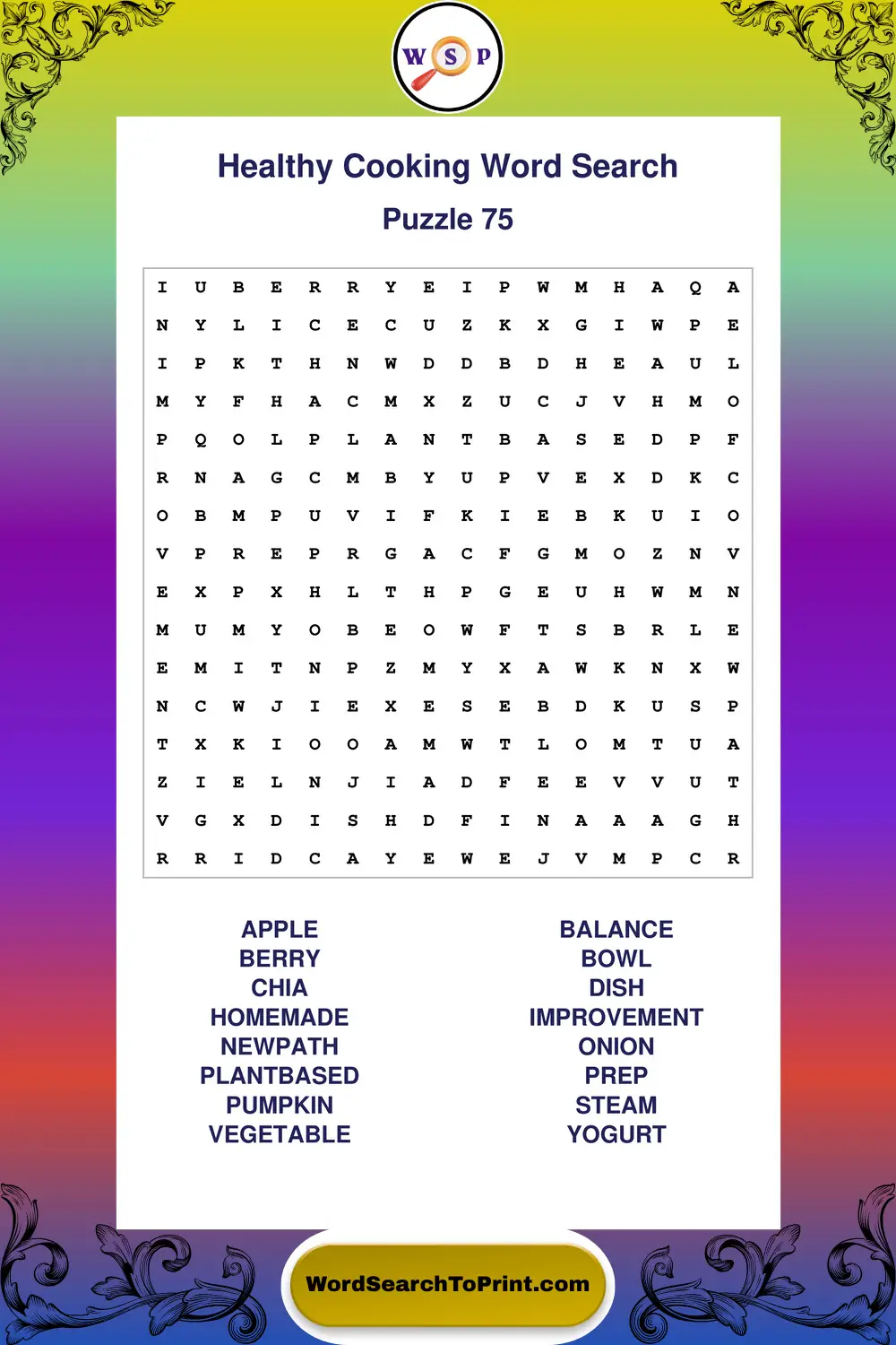Healthy Cooking Word Search Puzzle 75