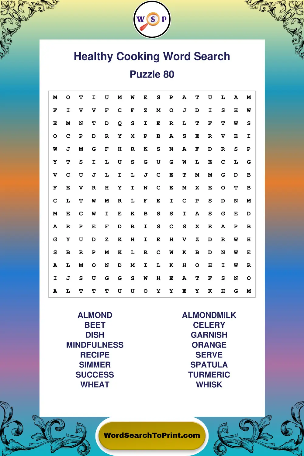 Healthy Cooking Word Search Puzzle 80