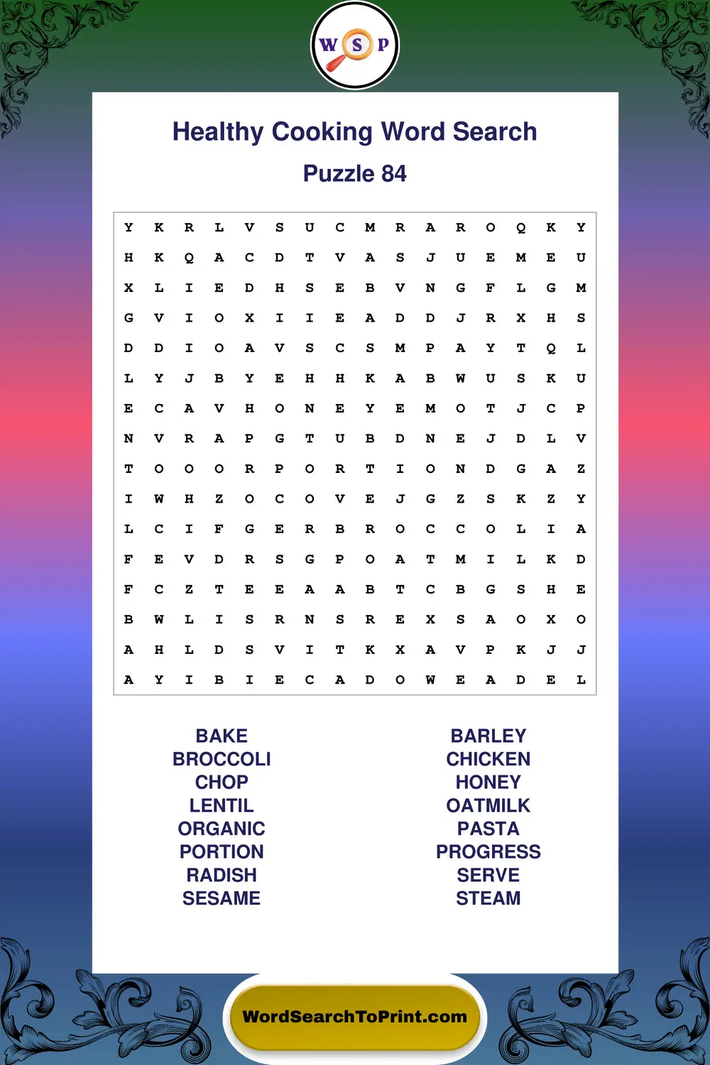 Healthy Cooking Word Search Puzzle 84