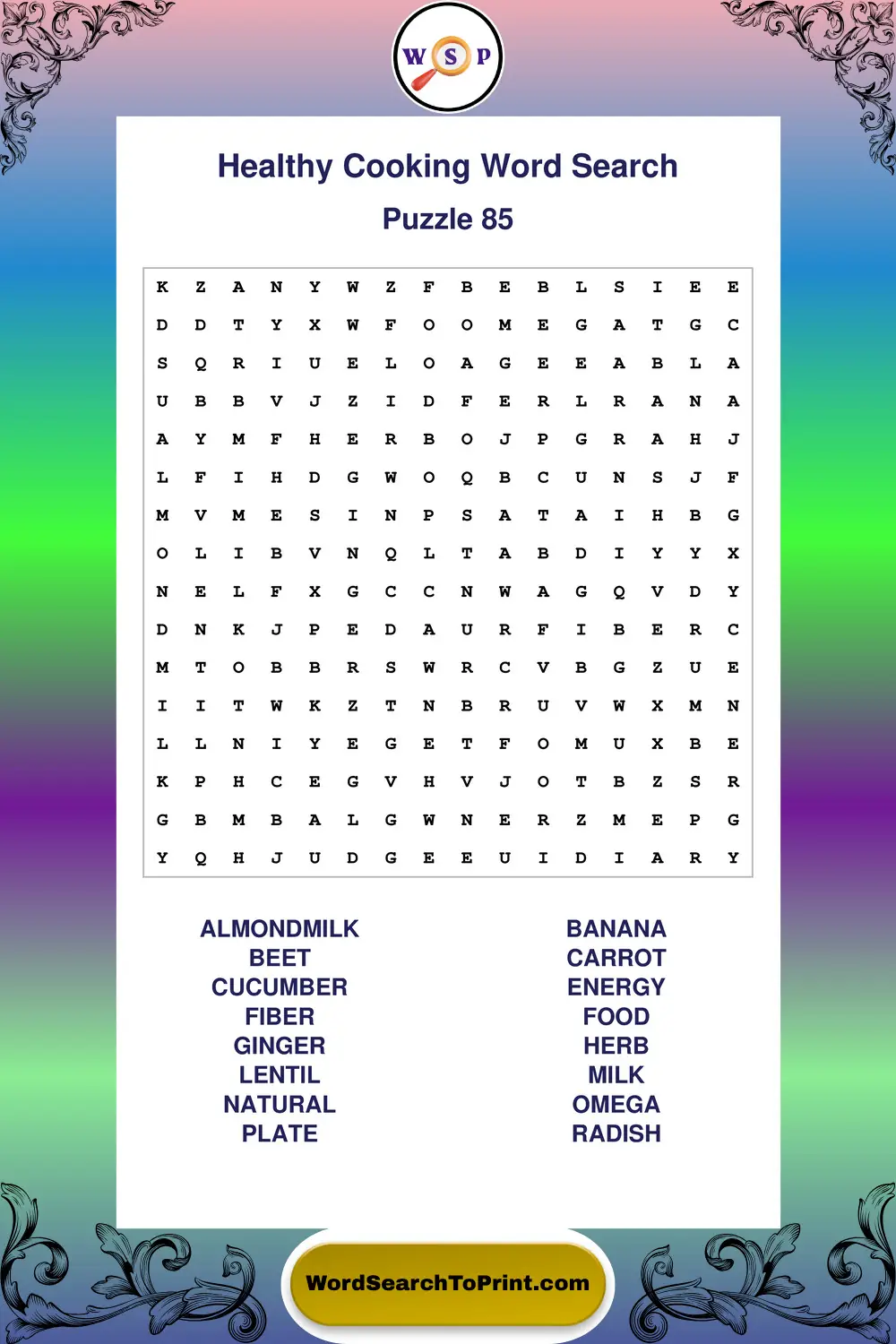 Healthy Cooking Word Search Puzzle 85