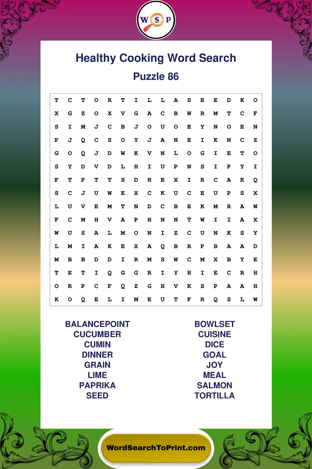 Healthy Cooking Word Search Puzzle 86
