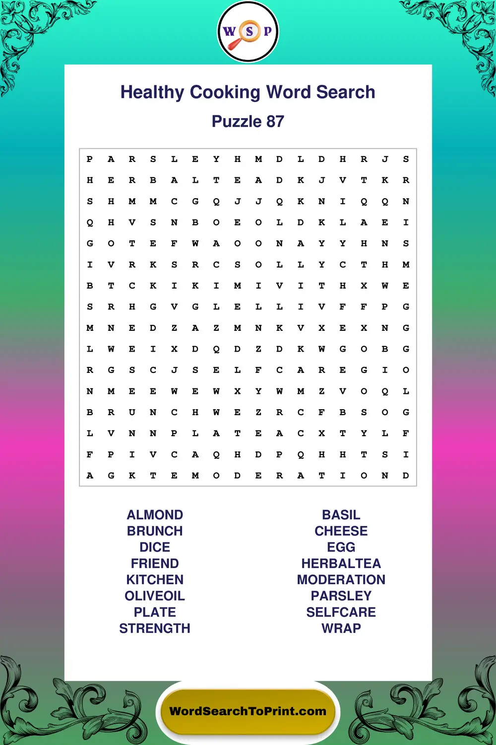 Healthy Cooking Word Search Puzzle 87