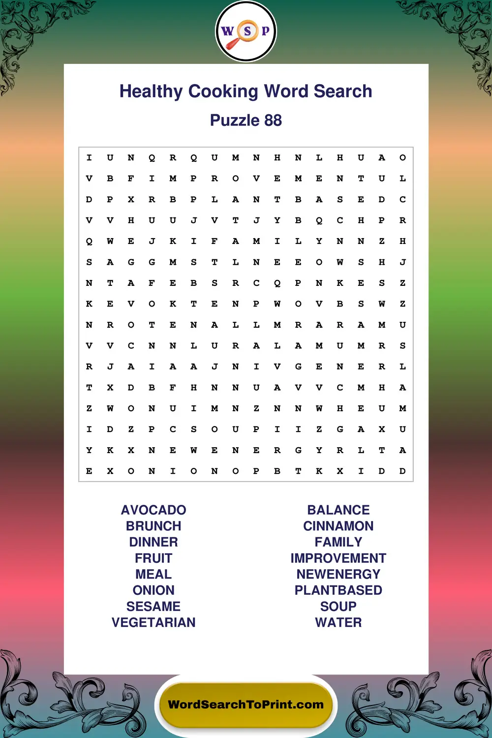 Healthy Cooking Word Search Puzzle 88