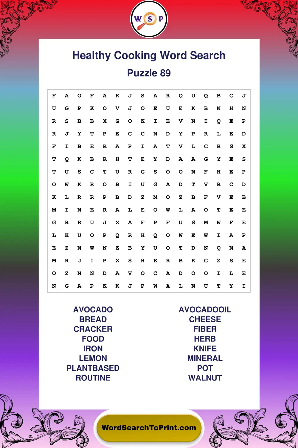 Healthy Cooking Word Search Puzzle 89