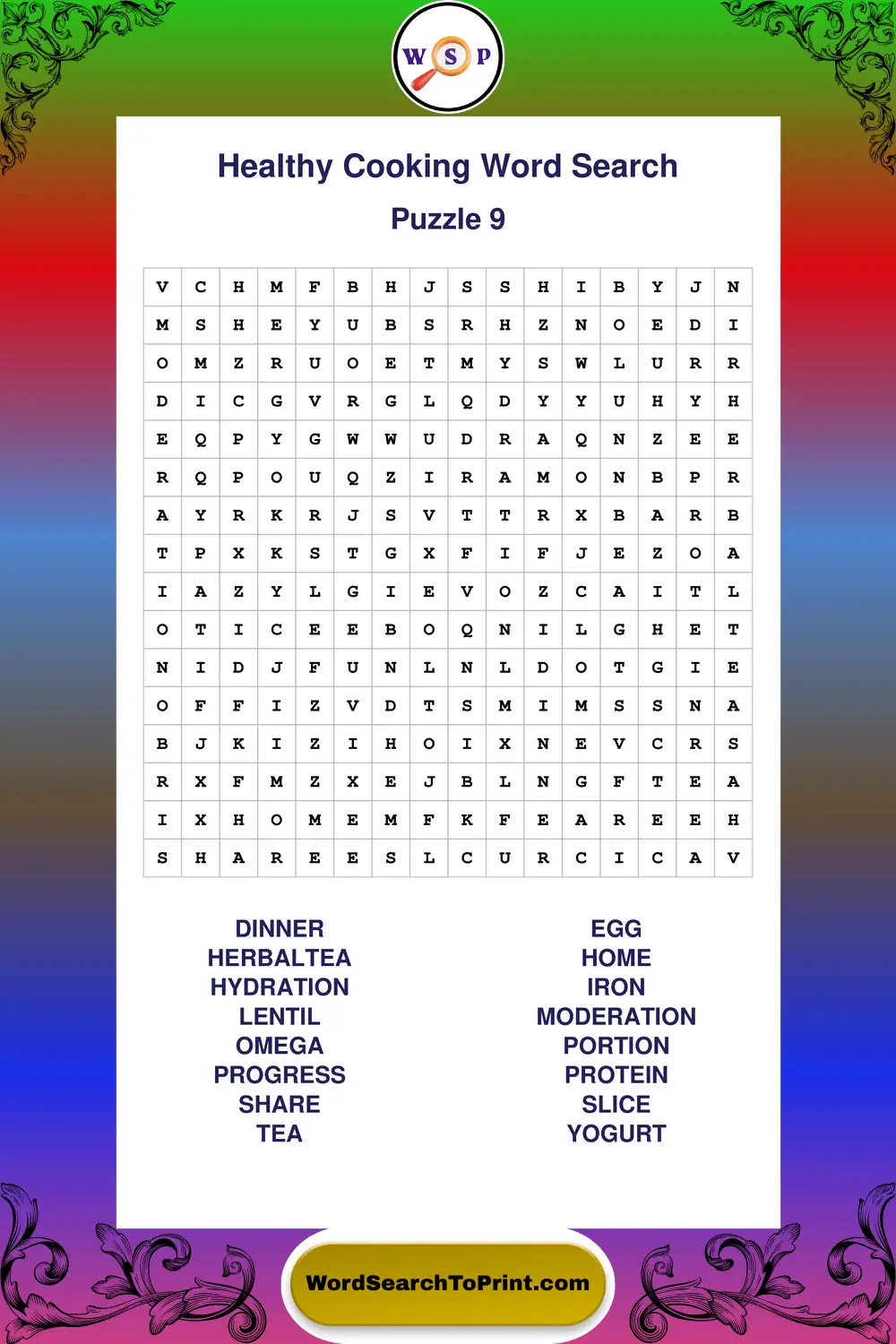 Healthy Cooking Word Search Puzzle 9