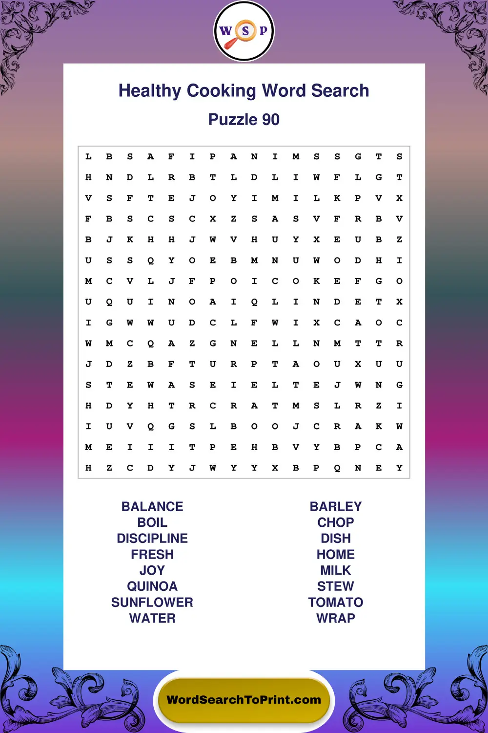 Healthy Cooking Word Search Puzzle 90