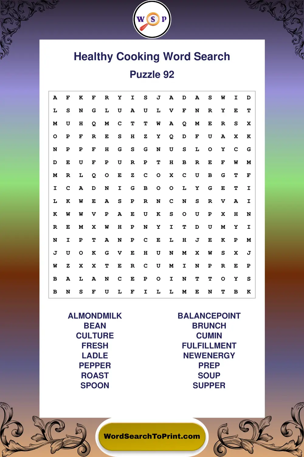 Healthy Cooking Word Search Puzzle 92
