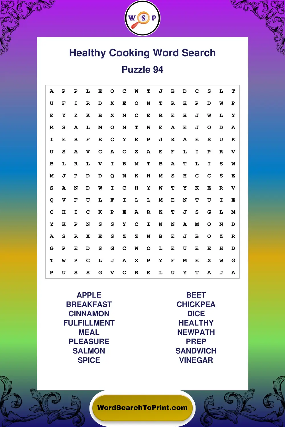 Healthy Cooking Word Search Puzzle 94
