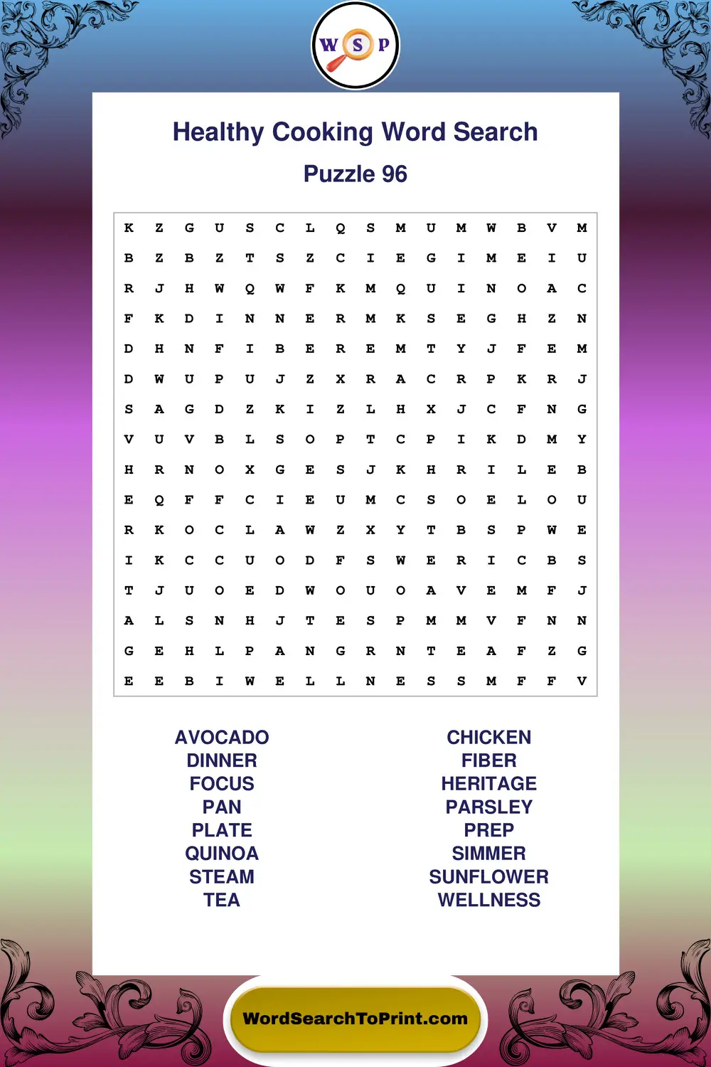 Healthy Cooking Word Search Puzzle 96