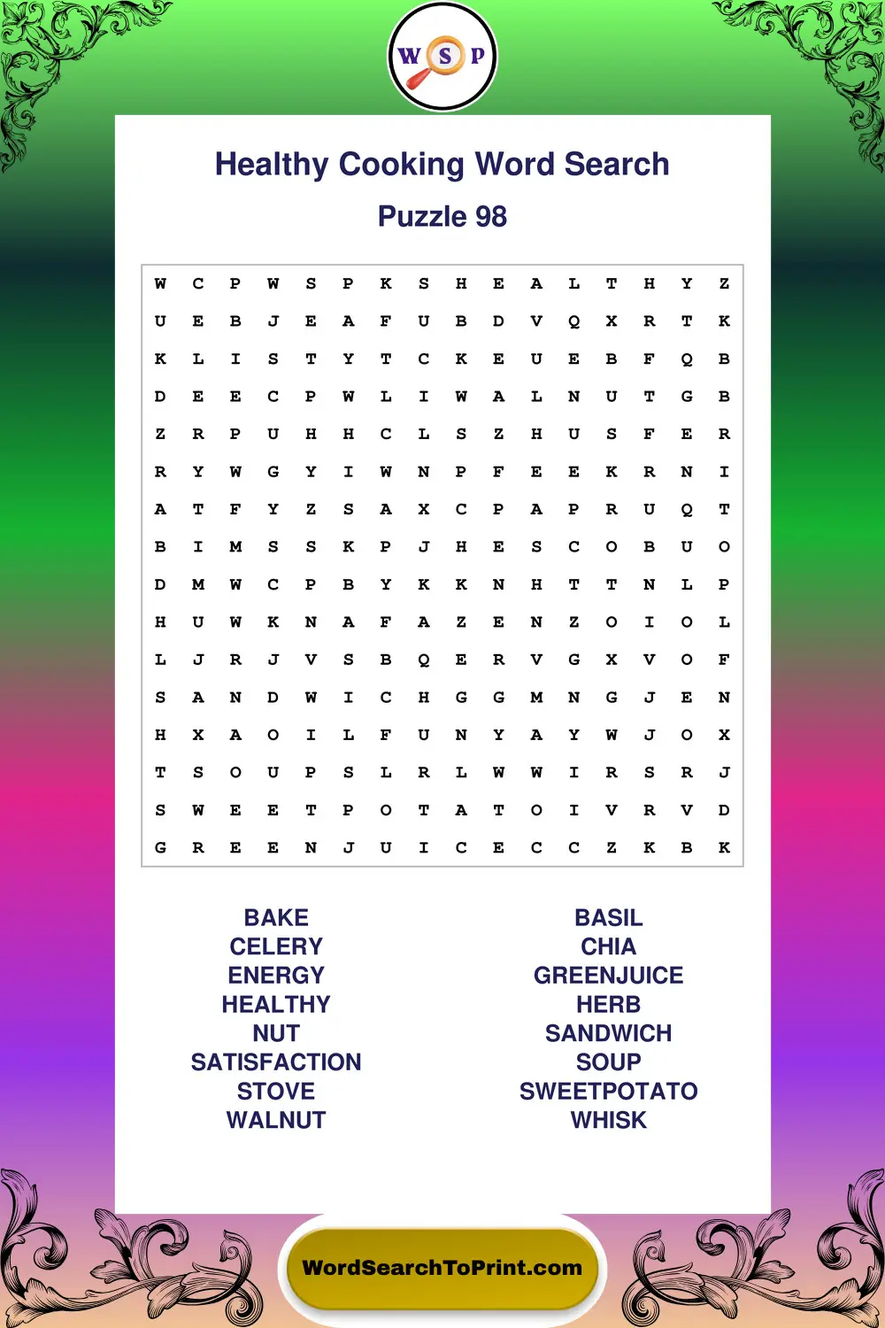 Healthy Cooking Word Search Puzzle 98
