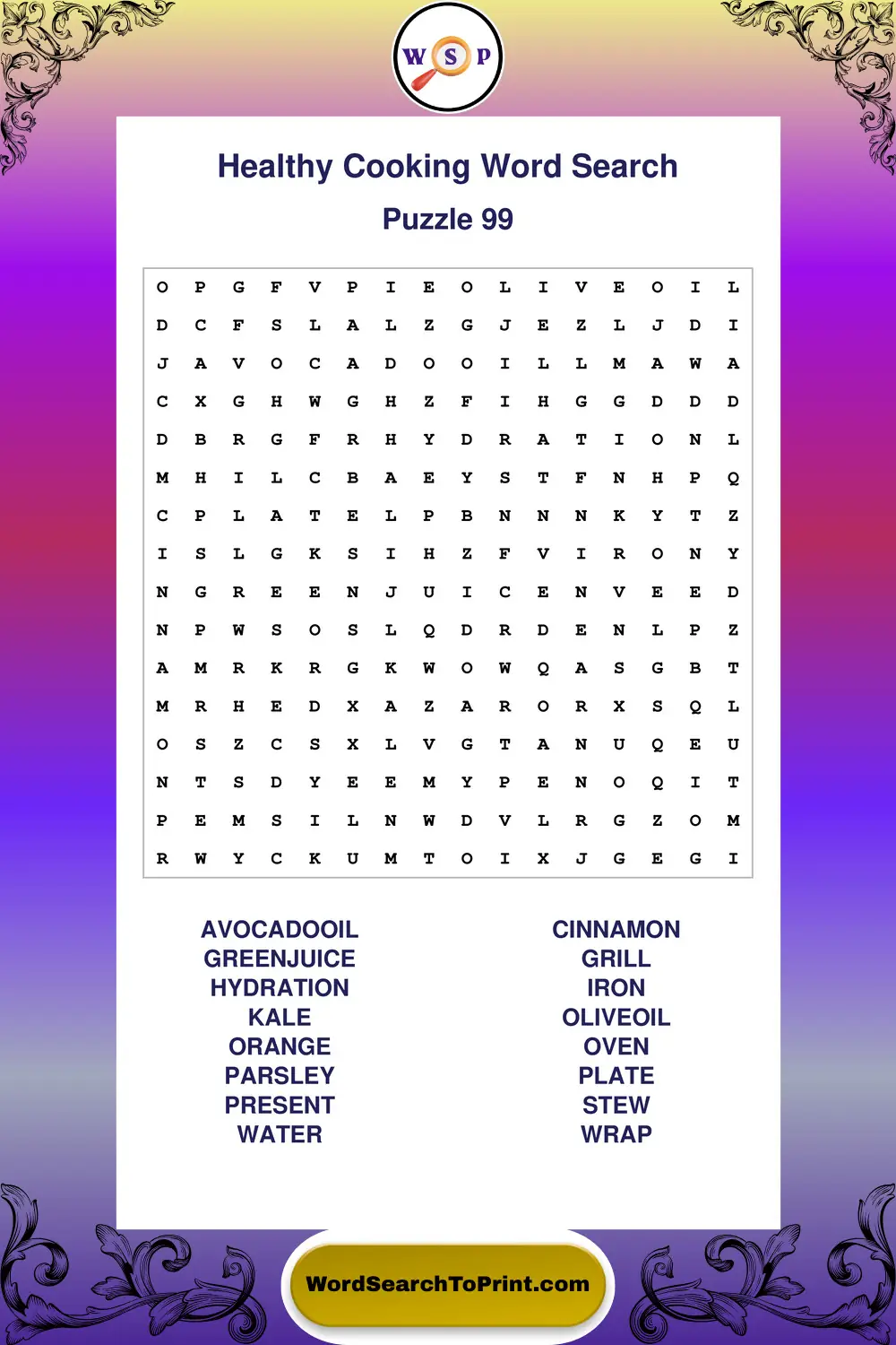 Healthy Cooking Word Search Puzzle 99