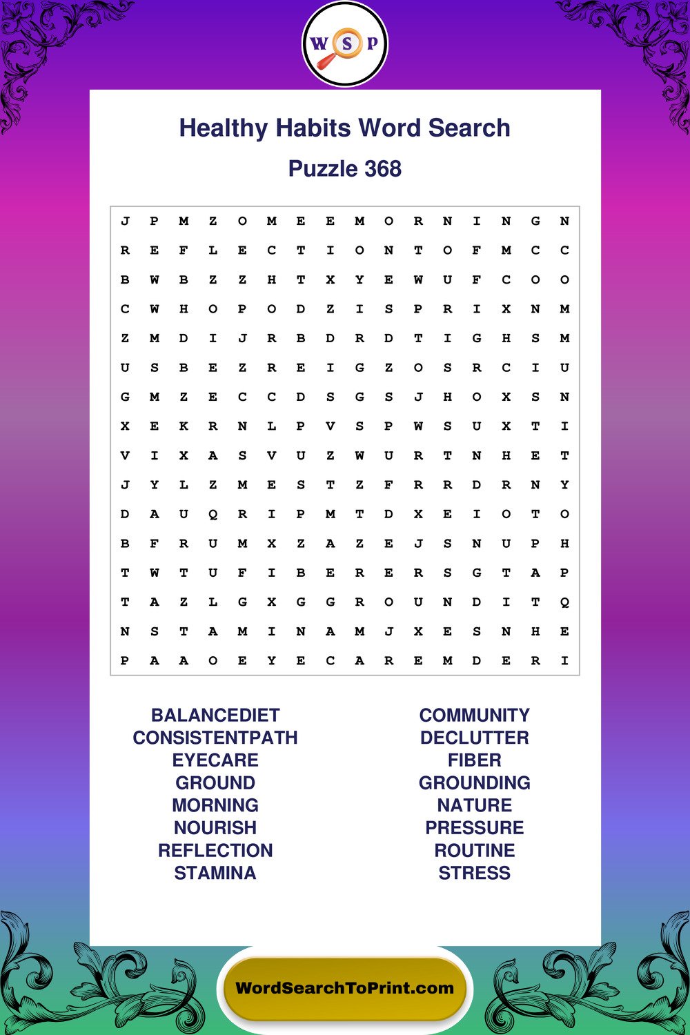 Healthy Habits Word Search Puzzle 368