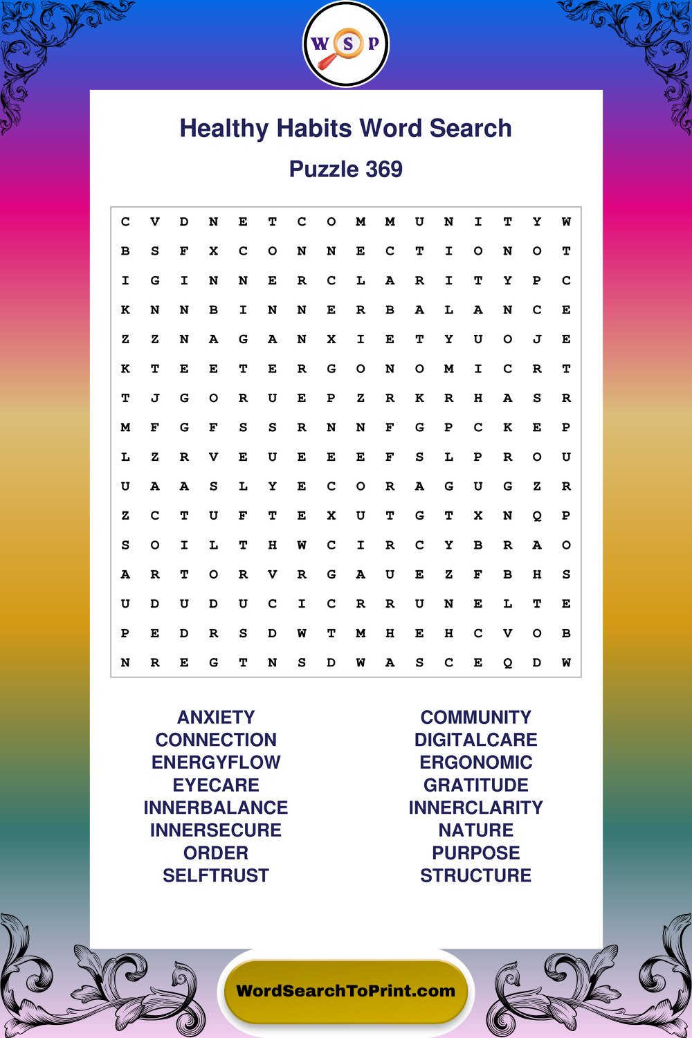 Healthy Habits Word Search Puzzle 369