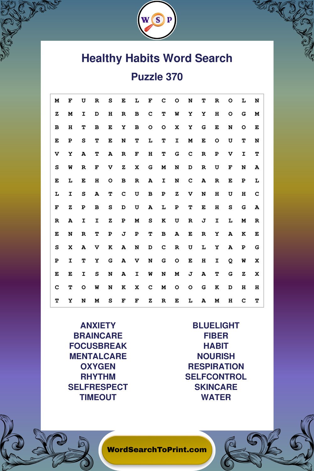 Healthy Habits Word Search Puzzle 370