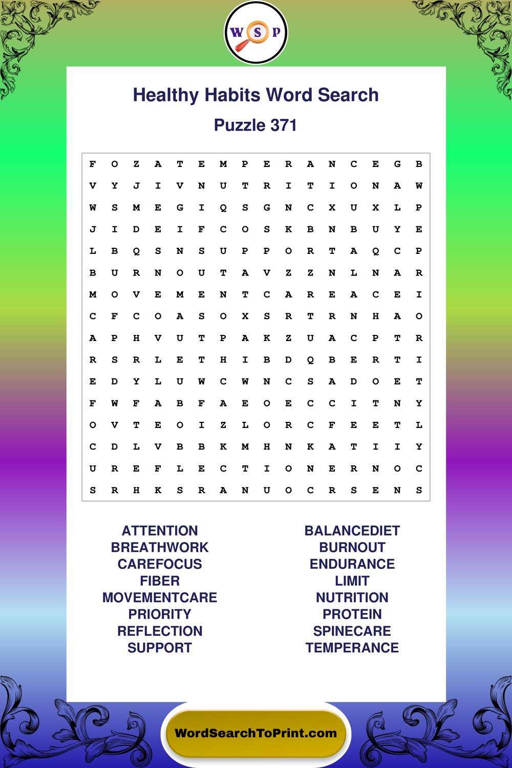 Healthy Habits Word Search Puzzle 371