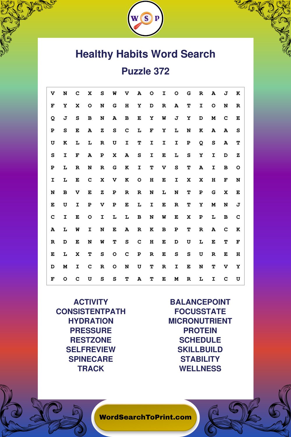 Healthy Habits Word Search Puzzle 372